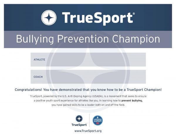 Bullying Prevention Champion Athlete Certificate