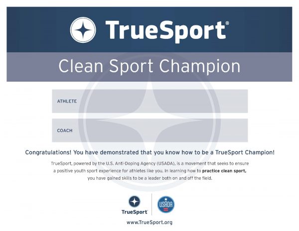 Clean Sport Champion Athlete Certificate