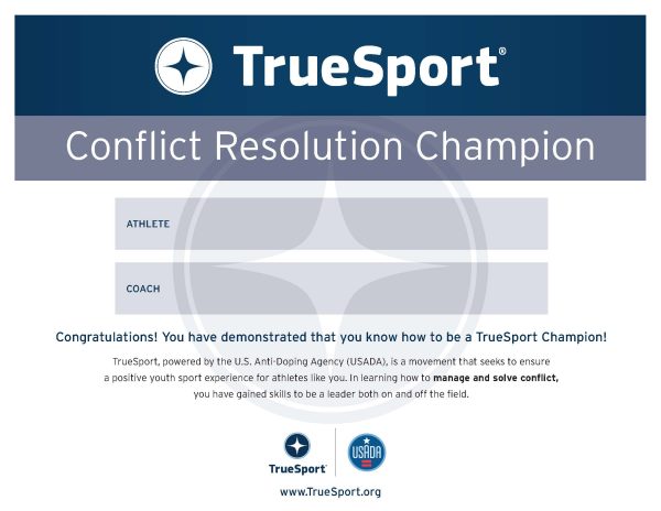 Conflict Resolution Champion Athlete Certificate