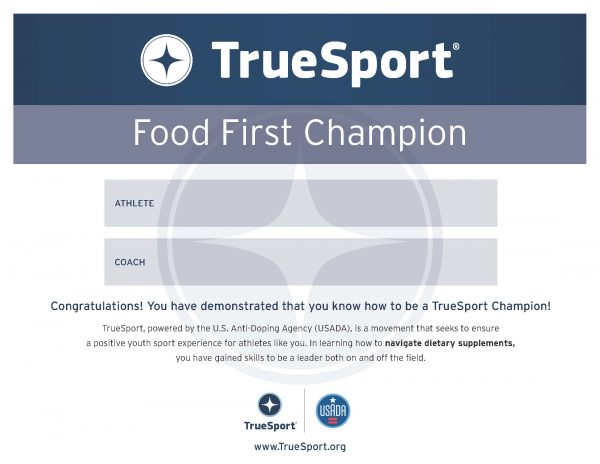 Dietary Supplements Food First Champion Athlete Certificate
