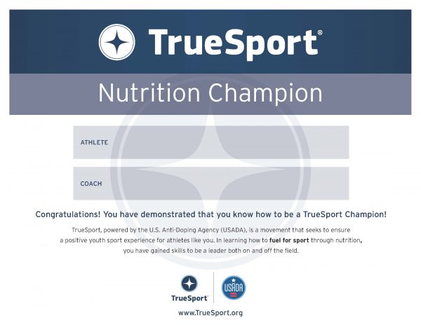 Nutrition Champion Athlete Certificate
