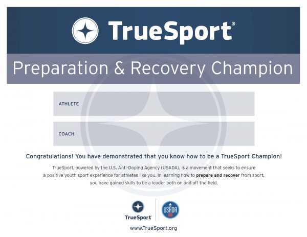 Preparation & Recovery Champion Athlete Certificate