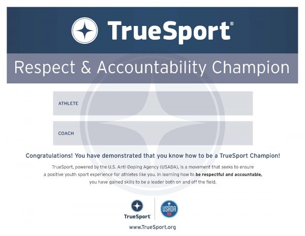 Respect & Accountability Champion Athlete Certificate