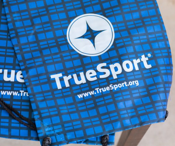 Blue plaid TrueSport branded drawstring bag.